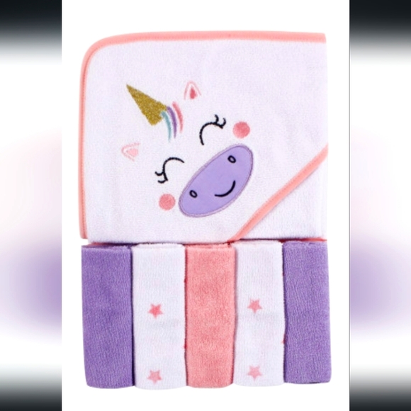 Luvable Friends Other - NWT Luvable Friends Baby Girl Hooded Towel with Five Washcloths, Unicorn